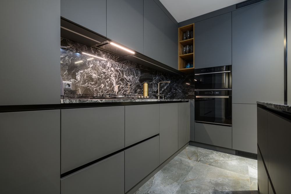 Corner,view,closeup,to,grey,luxury,kitchen